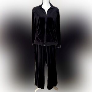 TEK GEAR & CROFT & BARROW BLACK VELOUR JACKET & DRAW STRING PANTS! Size XL Good